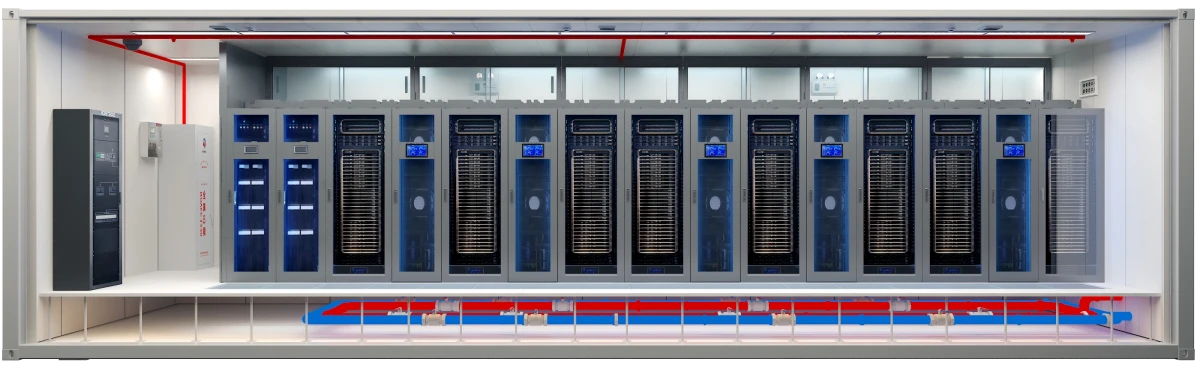 AI-Core: centro de datos de IA contenerizado de 40ft para entrenamiento de GPU, 300-600kW, con refrigeración líquida